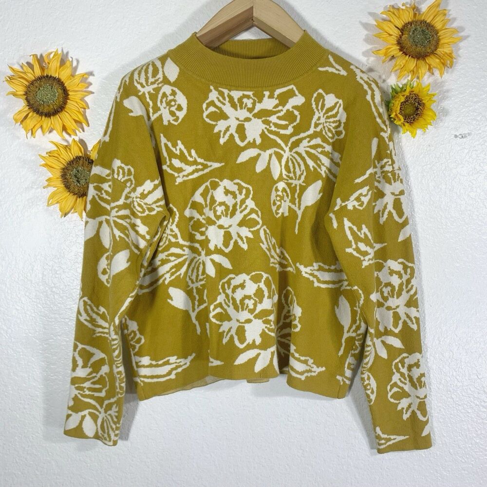 Cyrus Floral Pull Over Knit Mustard Knit Sweater Size XL Womens